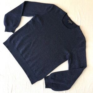 Caroll Paris Navy Cashmere Blend Metallic Shimmer Sweater Crew Neck Womens Large